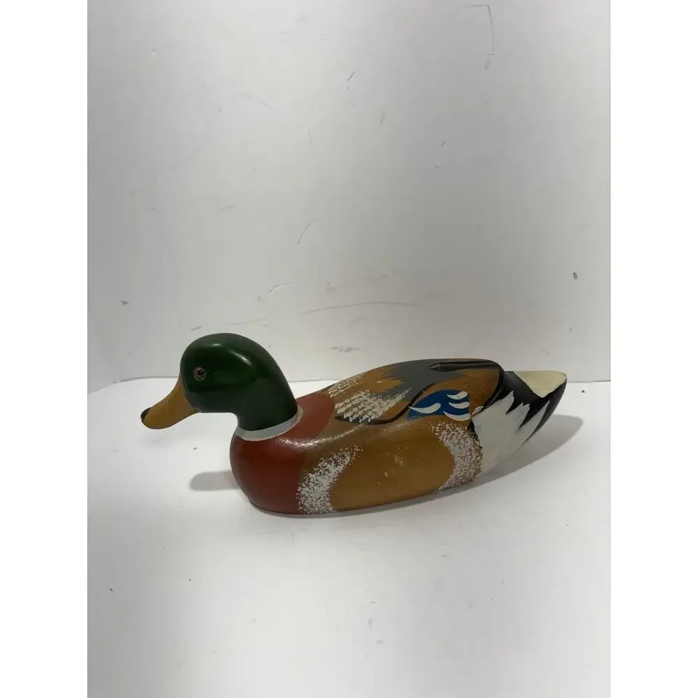 HAND‎ PAINTED WOODEN DUCK DECOY NEAT 10” LONG Wood